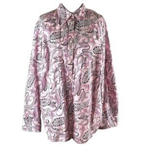 Chaps Classic top size 1X pink black paisley
